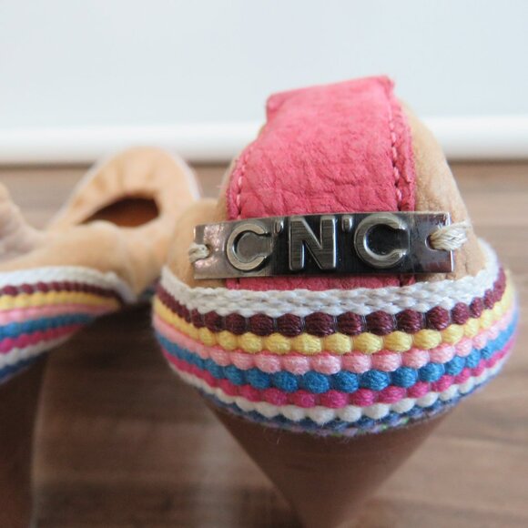 C.N.C COSTUME NATIONAL Tan Leather Boho Crochet Heeled Slip On Shoes - Size 9.5 - Picture 8 of 16